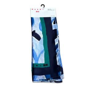 Marni x Uniqlo Silk Furoshiki Scarf Blue Green Abstract Art Print 27.5 Inches